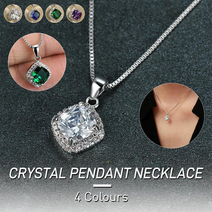 Fashion 925 Sterling Silver Stunning Square Cubic Zircon Pendant Necklace Chain - Aimall