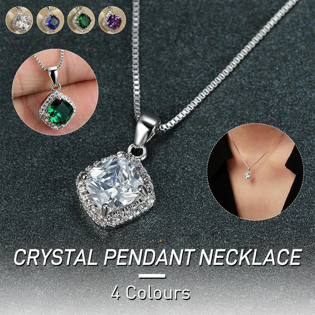 Fashion 925 Sterling Silver Stunning Square Cubic Zircon Pendant Necklace Chain - Aimall