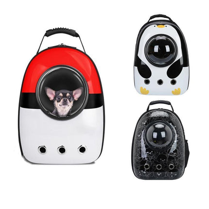 Dog backpack carrier with transparent space design for cats and dogs.