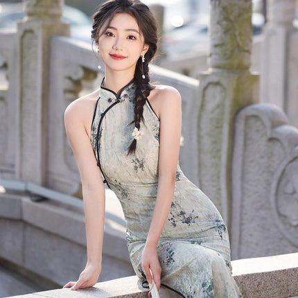 Sleeveless improved Retro Jacquard New Chinese Style Waist Women Cheongsam