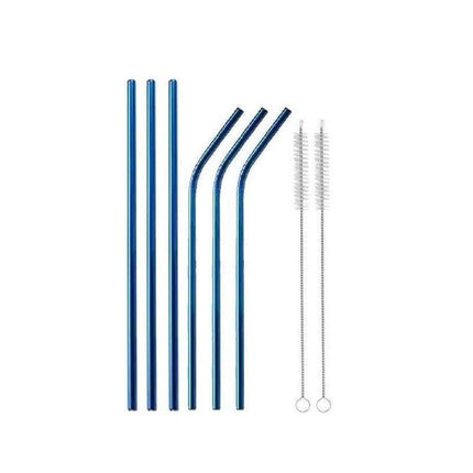 Reusable 304 Stainless Steel Straws Metal Drinking Washable Straw Brushes Set 2 - Aimall