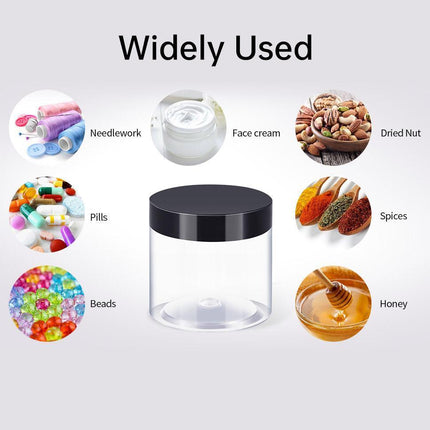 10pcs Wide Mouth Plastic Jars Black Lid Transparent Skin Care Cream Containers