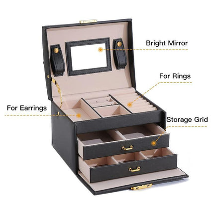 Jewellery Box Organizer Case Holder Storage Earring Ring Jewelry Display Leather - Aimall