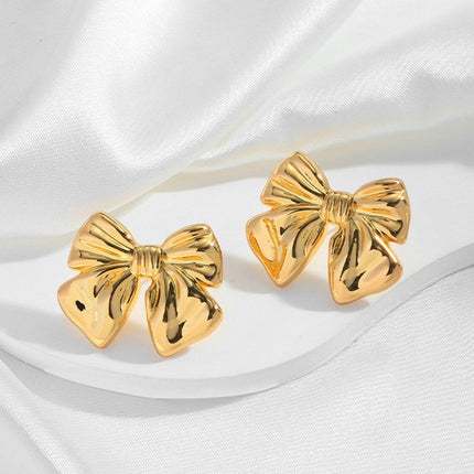 Gold Bow Earrings Women Fashion Stud Jewelry Simple Elegant Gift