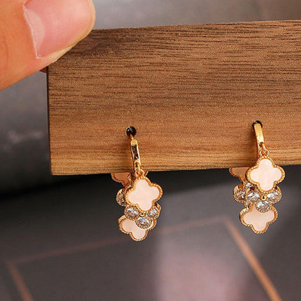 Original Fashion Simple Zircon Four-leaf Clover Earrings Luxury Elegant