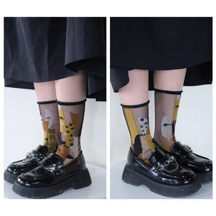 5Pair Thin Cartoon Trendy Socks Sheer Street Style Glass Silk Unisex Socks Party