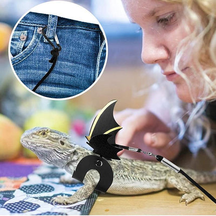 Lizard Harness Leash Bearded Dragon+Cool Leather Wings Reptile Adjustable - Aimall