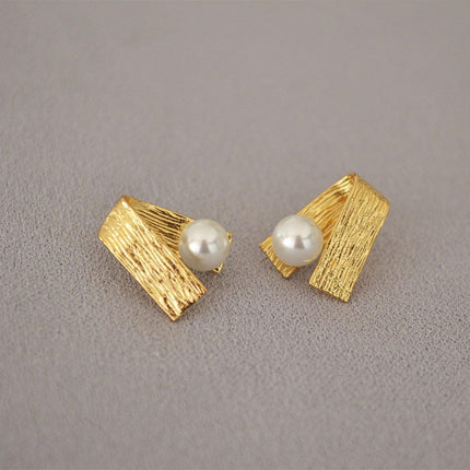 Folded Brushed Metal Faceted Stud Earrings Simple Elegant Jewelry for Women