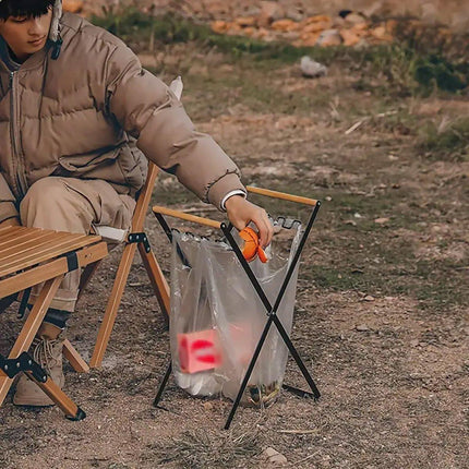 Outdoor Portable Wooden Folding Garbage Rack Picnic Barbecue Plastic Bag Holder