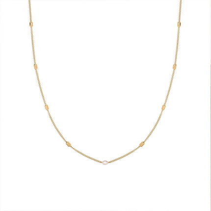 Rice Pearl Titanium Steel Necklace Women Pendant Retro Clavicle Sweater Chain