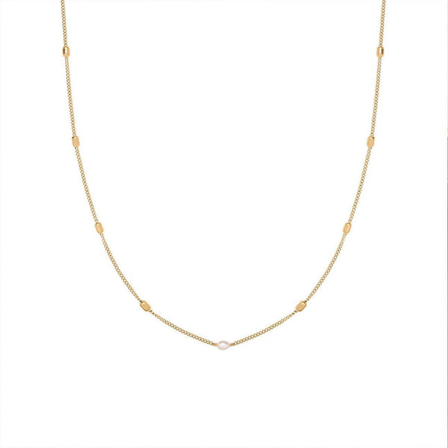 Rice Pearl Titanium Steel Necklace Women Pendant Retro Clavicle Sweater Chain