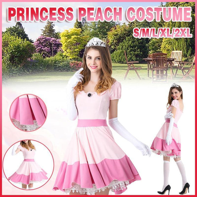 Ladies Princess Peach Costume Super Mario Pink Fancy Dress Party Halloween AU