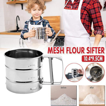 Mesh Flour Sifter Baking Icing Sieve Strainer Cup Sugar Shaker Mechanical Metal - Aimall