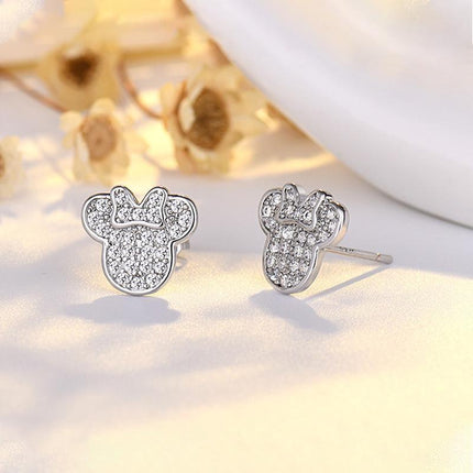 Cute Mouse Girls Clear Crystal Earrings Iced Out Cute Lady's Gift Accessory - Aimall