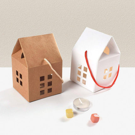 25pcs Small House Cookie Candy Box Portable Paper Gift Packing Box Party Favor