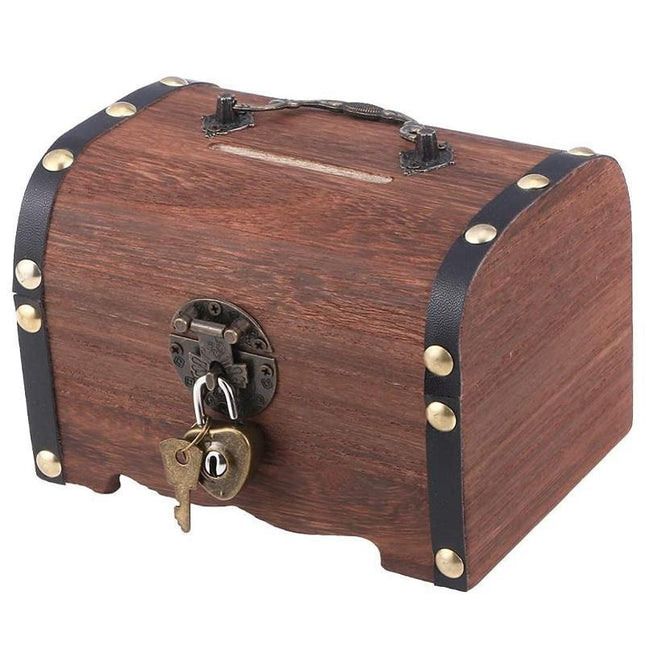 Wooden Treasure Chest Retro Money Storage Box Case Coin Piggy Bank Organizer - Aimall