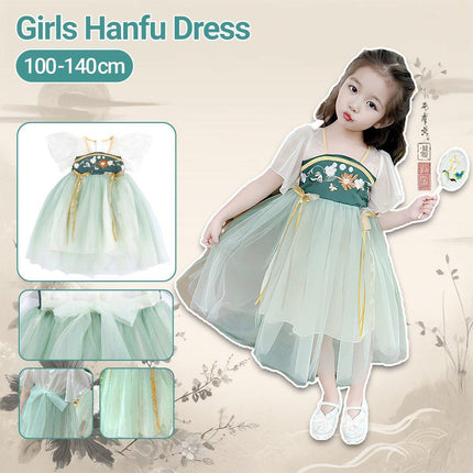 Girls Hanfu Chinese Style Princess Dress Green Traditional For Girl Clothing