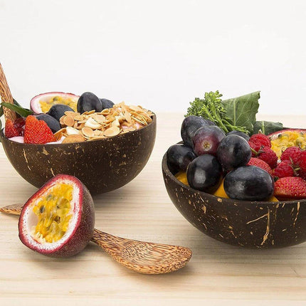 2Sets Natural Coconut Shell Bowls Dessert Fruit Salad Serving Bowls