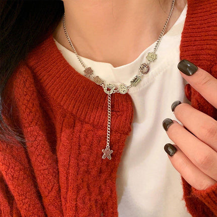 Gingerbread Man Tassel Necklace Womens Sweater Chain Fashion Jewelry Gift
