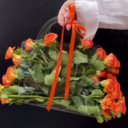 10pcs Transparent Flower Handbags Clear PET Bouquet Holder Gift Bags for Events