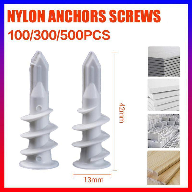 UP 500 PCS Nylon Anchors Screws 13mm x 42mm Wall Mates For Plaster Board Fixings - Aimall