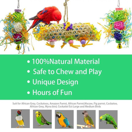 3PCS Bird Parrot Shredding Toys Chewing Foraging Hanging Cage Shredder Bell Toys - Aimall