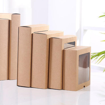 50PCS Kraft Paper Packing Box With Transparent PVC Window Drawer Display Gift Boxes Aimall
