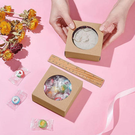 50PCS Handmade Soap Paper Box Round Window Kraft Black White Candy Biscuit Box