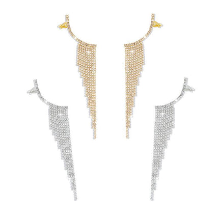 Bling Dangle Drop Tassel Earrings Long Tassel Rhinestone Rhinestone Earrings - Aimall