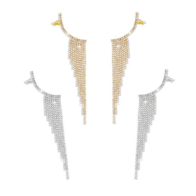 Bling Dangle Drop Tassel Earrings Long Tassel Rhinestone Rhinestone Earrings - Aimall
