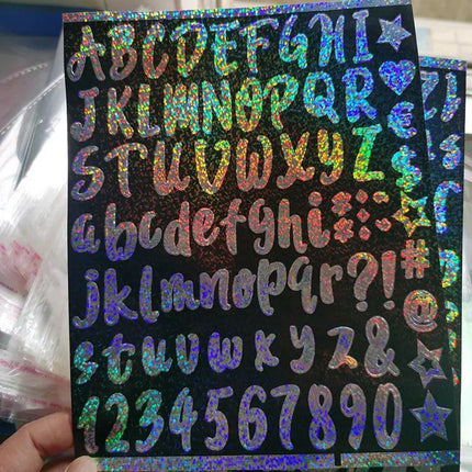 10pcs DIY Laser Alphanumeric Stickers Colourful Flash Labels Craft Decoration