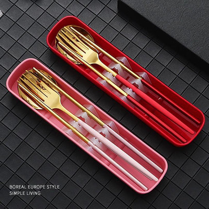 5PC Stainless Steel Portable Cutlery Set - Fork Spoon for Travel & Picnic - Aimall