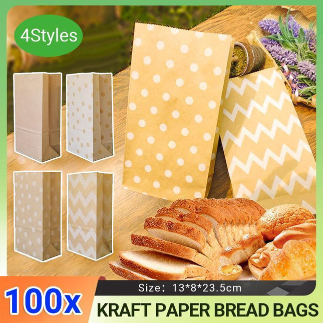 100PCS 4Styles Vintage Brown Kraft Paper Bags Food Bread Candy Favor Wedding Party Aimall