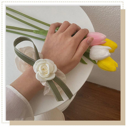 Korean Style Camellia Bow Hair Ties Large Intestine Hair Ring Hair Rope Bands - Aimall