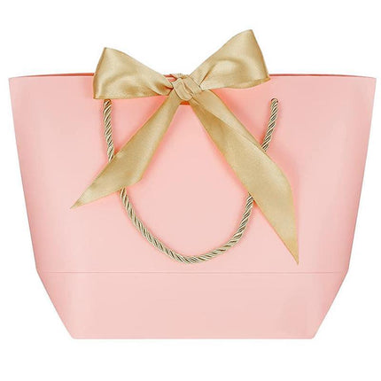 50 PCS Goodie Tote Bow Tie Shopping Paper Sacks Resuable Paper Clothing Bag 19*9*20cm - Aimall