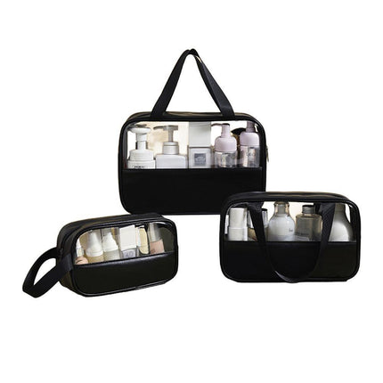3pcs Large Capacity Waterproof Makeup Bag Set Translucent PU Travel Storage Bag