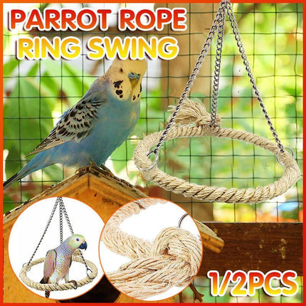 Parrot Rope Ring Swing Toys Budgie Cockatiel Hanging Cage Hammock Perch Bird Toy - Aimall