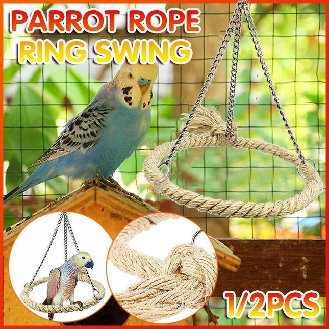 Parrot Rope Ring Swing Toys Budgie Cockatiel Hanging Cage Hammock Perch Bird Toy - Aimall
