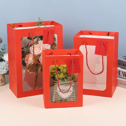 25x Thick Gift Bags with Transparent Window for Valentines Day Bouquets and Gift