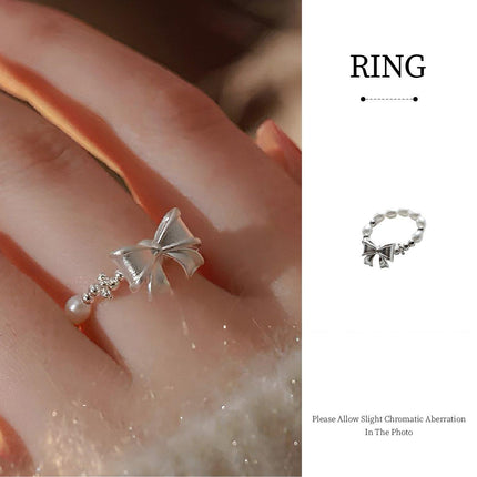 Pearl Ribbon Bracelet Ring Elegant Jewelry for Women Fashion Accessories Gift