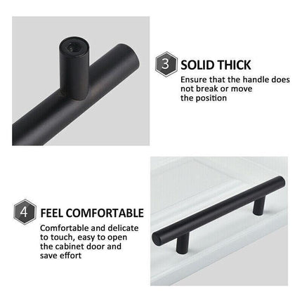 5PCS Black Kitchen Cabinet Door Handles Stainless Steel Door Drawer Pull T Bar - Aimall