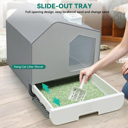 Large Fully Enclosed Cat Litter Pan House Easy Clean Litter Box for Indoor Use