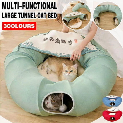 Large Multi-Functional Cat Tunnel Bed and Cat Toy Interactive Pet Playhouse