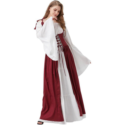 Halloween Costume Amazon Explosions European And American Square Collar Bundle Waist Medieval Renaissance Retro Dress