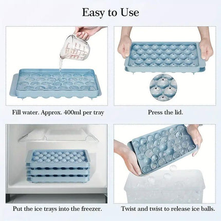 3 Layer Ice Cube Tray Mold Home Ice Compartment Press for Freezer Storage