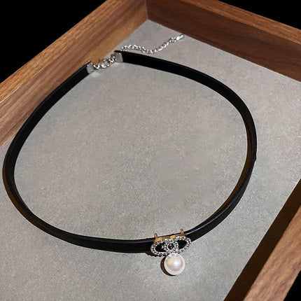 Black Leather Choker Pendant Necklace Fashion Collarbone Chain Jewelry Women