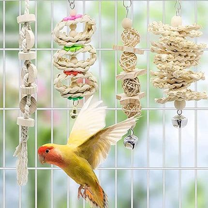 17PCS Bird Toys Parrot Swing Toys Chewing Hanging Bell Cockatiel Cage Toy Set - Aimall