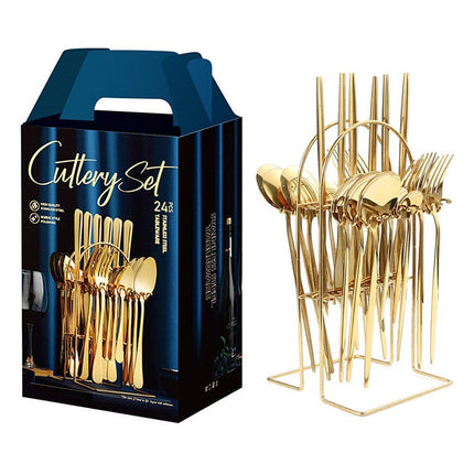 24PCS Stainless Steel Cutlery Set Knife Fork Spoon Set Durable Flatware Dining