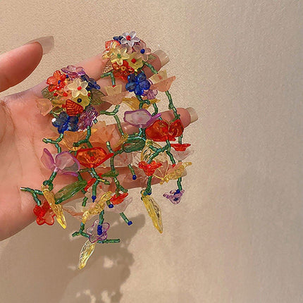 Colourful Flower Long Drop Earrings Elegant Sweet Jewelry for Women Fashion Gift