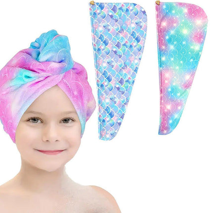 2PCS Mermaid Microfiber Hair Drying Cap Quick-Dry Soft Shower Hat